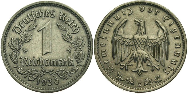 B546 J. 354 Drittes Reich 1 Reichsmark 1936 E