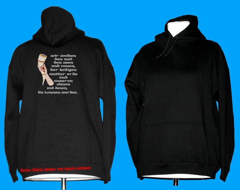 Hoodie bestickt Met Trinkhorn Spruch Odin Wikinger Horn