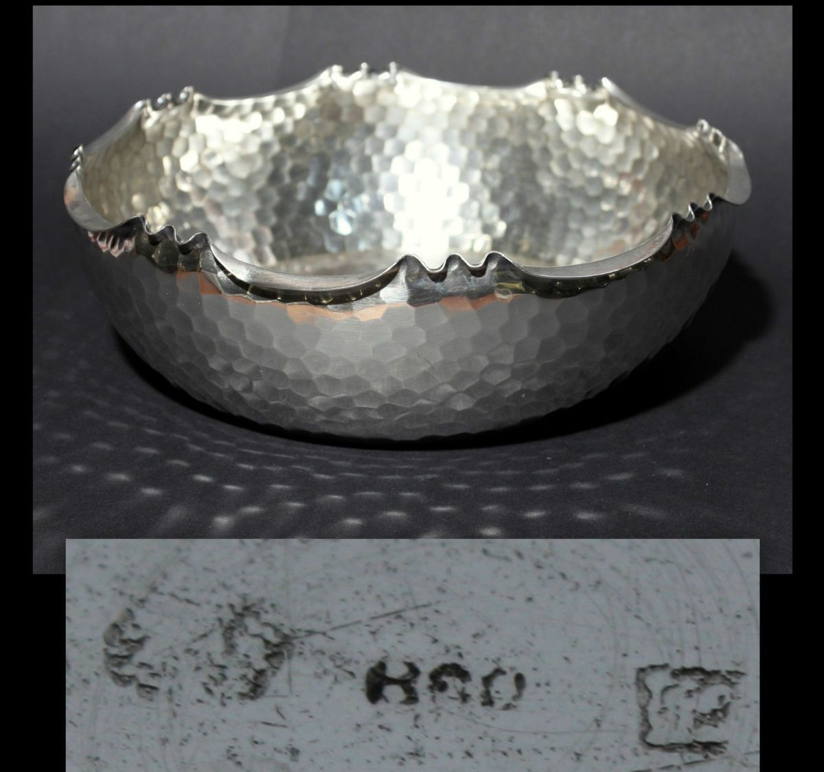  800 SCHALE ART DECO WABENSTRUKTUR HAMMERSCHLAG 380 Gramm SILVER DISH