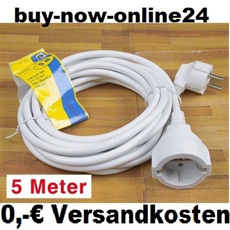 Strom 5m weiß Kunststoff Verlängerungskabel 16A/250V