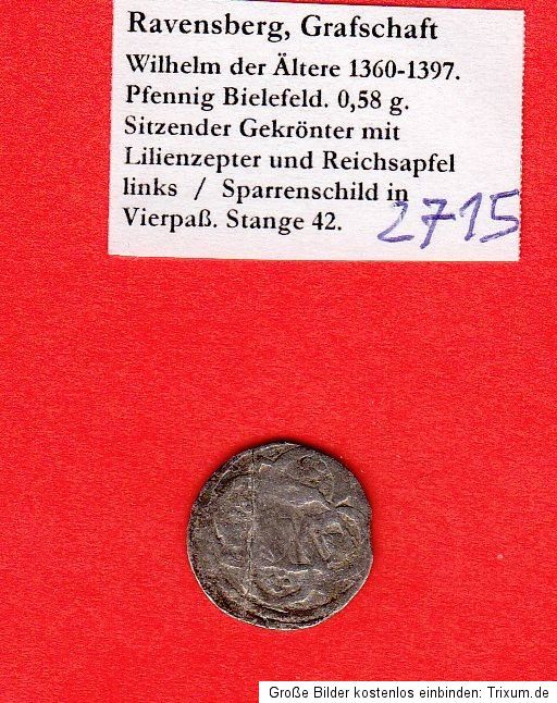 RAVENSBERG Wilh.d.Ält.1360 97 Pfennig Bielefeld Stange 42 MEHR