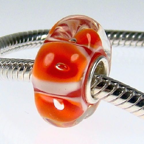 ORIGINAL MURANO GLAS BEAD ECHT 925 STERLING SILBER ELEMENT ORANGE GELB