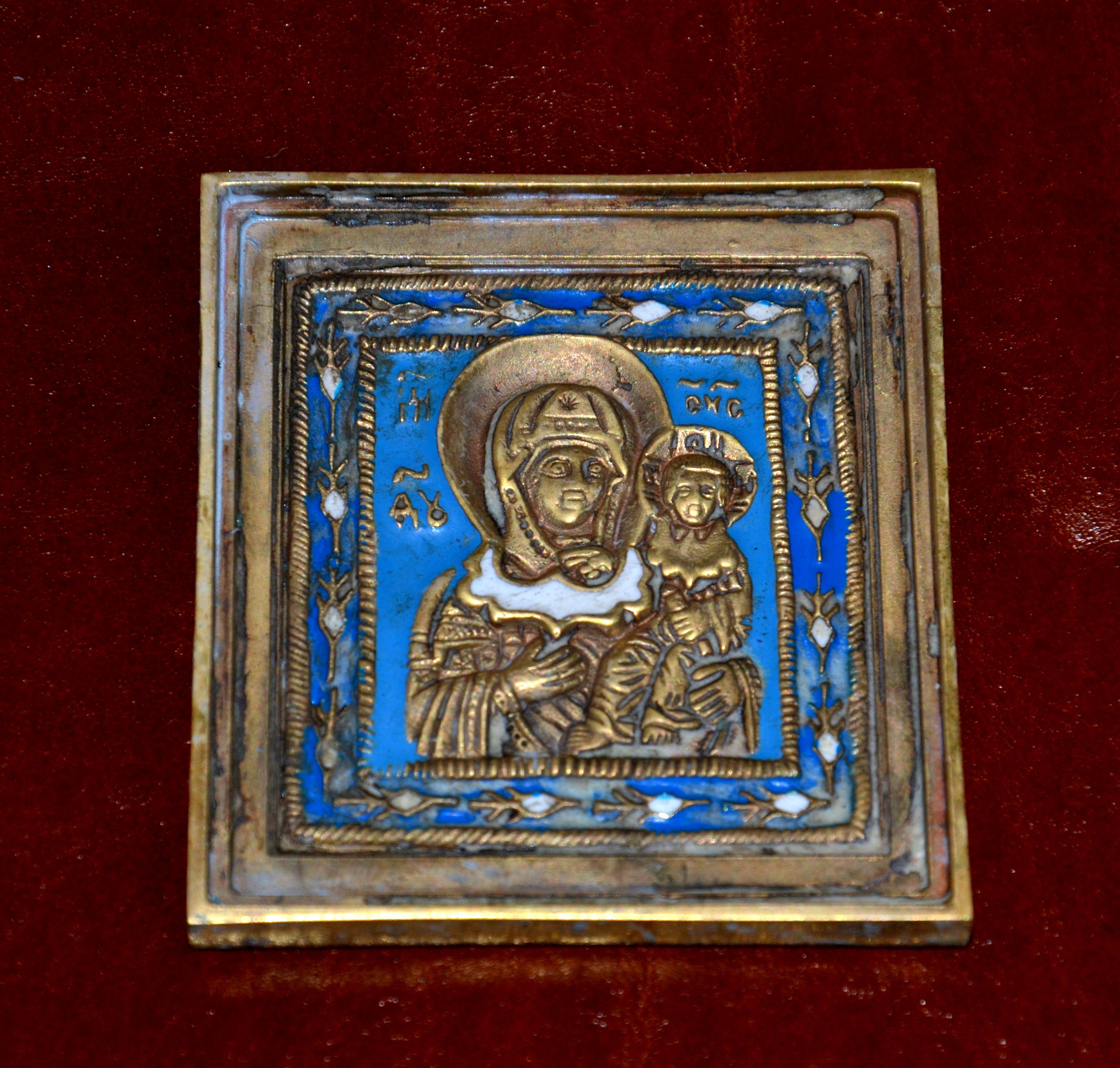 RARE Russian Orthodox bronze ikone icona icono icons old patina enamel