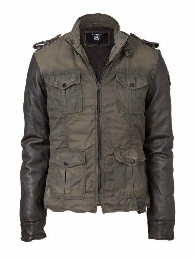 Tigha Twill Lederjacke Casper Teilleder   black/khaki   Casper Twill