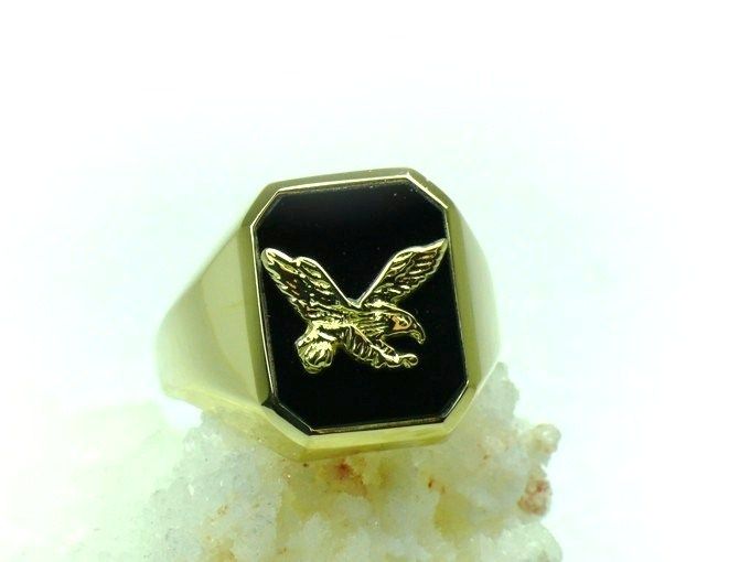 Herren ADLER Ring 585 Gold mit ONYX Stein NEU UVP 469€