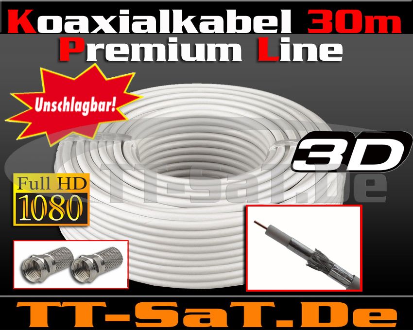 30 m Sat Kabel Digital HDTV 3D Premium Class Koaxialkabel 30m