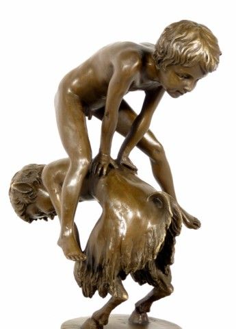 TOP Bronze DER BOCKSPRUNG Faun & Satyr sign. GLADENBECK