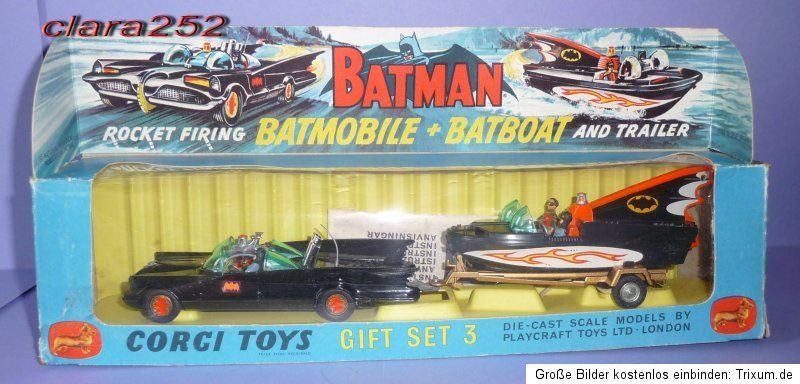 Corgi Gift Set Nr.3 Batmobile + Batboat on Trailer, 1966, im OK