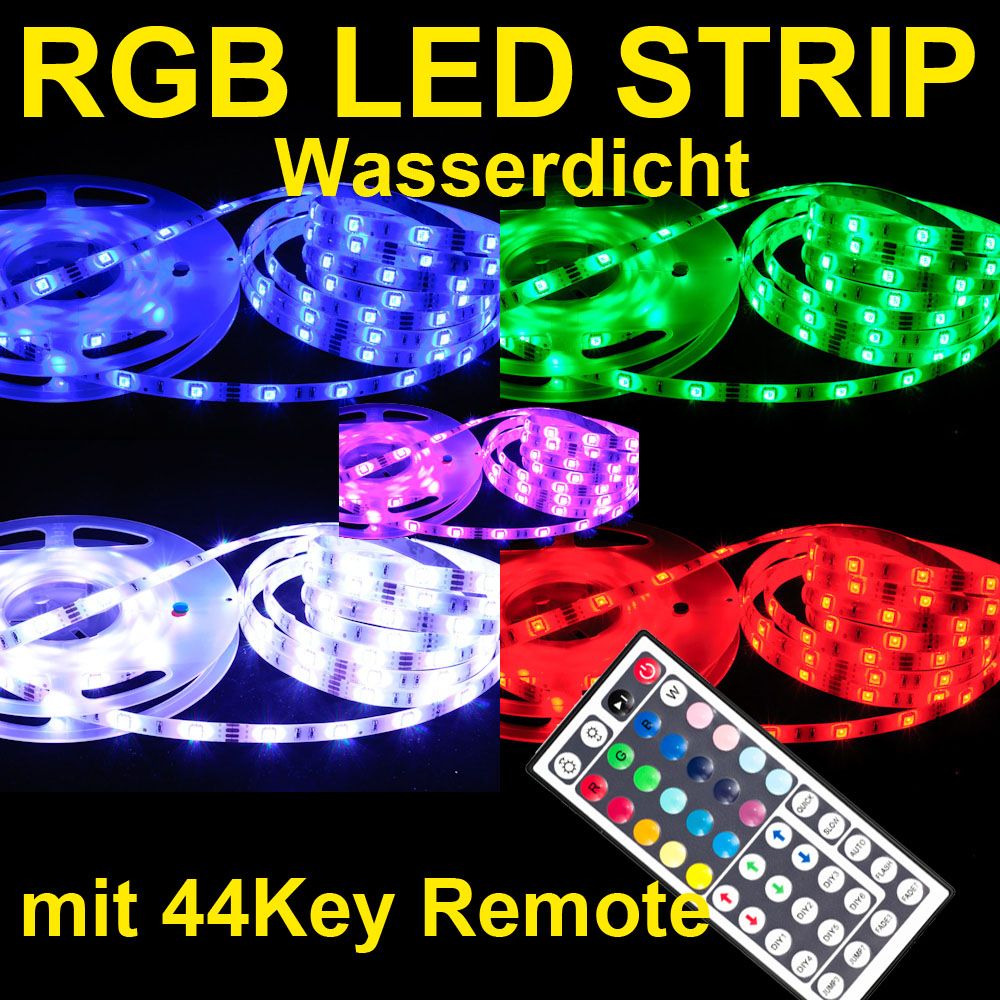 5m RGB 5050 LED Strip 44 Tasten Controller Wasserdicht