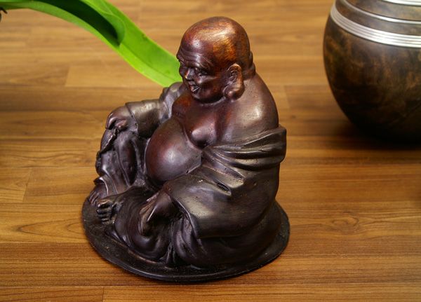 CHINESISCHER HAPPY BUDDHA BRONZE 18cm CHINA FENG 515d