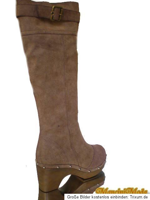 CLOG STIEFEL STIEFELETTEN CLOGABSATZ BLOCKABSATZ HOLZ LOOK 36 37 38 39