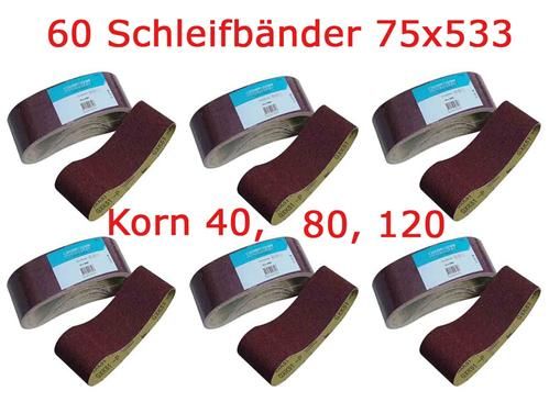 30 Stück Schleifbänder 75 x 533, Körnung je 10 x P40 80 120 für