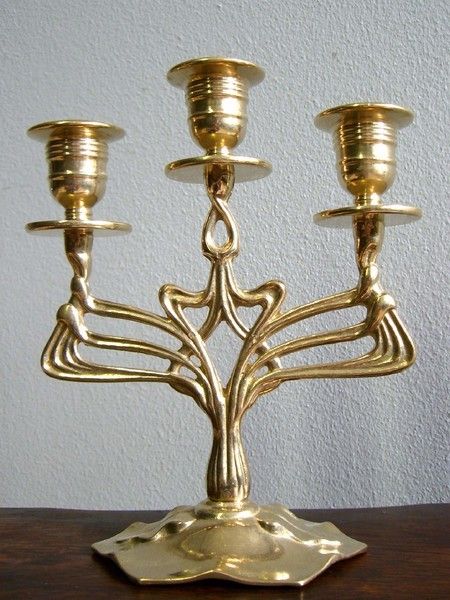 TOP Jugendstil Kerzenständer Messing Kerzenleuchter Gold Antik  Art