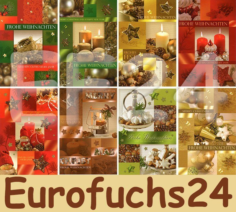 50 Weihnachtskarten 8 Motive Grußkarten Klappkarten Umschläge 22