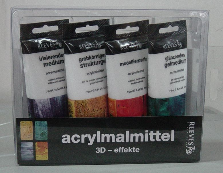 Reeves Acrylmalmittel Set, 4 verschiedene Malmittel, je 75 ml