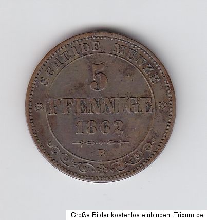 AD Altdeutschland Germany Sachsen Kgr. Saxonia 5 Pfennig 1862 B (K) SS