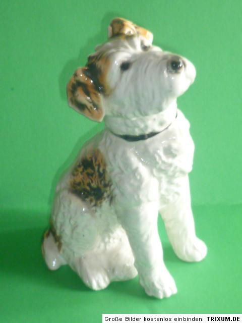 SEHR ALTE PORZELLAN FIGUR HUND * FOXTERRIER / TERRIER * SITZENDORF