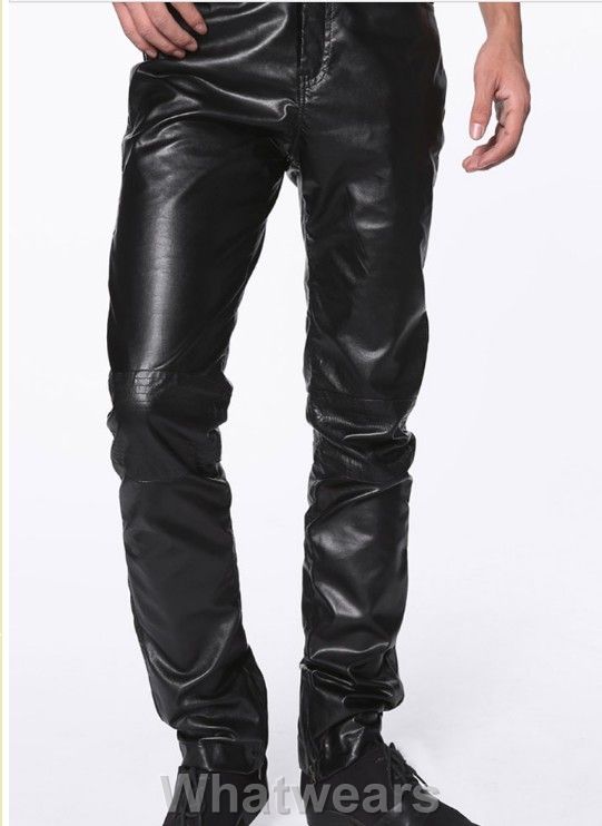 Herren sexy Kunstleder slimfit Lederjeans Leder Hose Lederhose schwarz