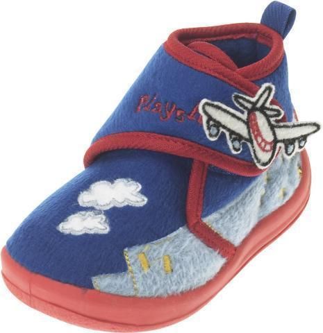 PLAYSHOES Hausschuhe Klettverschluss blau Motiv Flugzeug Gr. 18/19