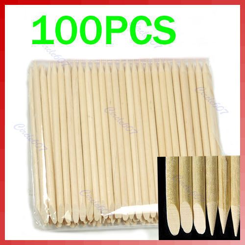 100X Nail Art Orange Wood Stick Cuticle Pusher Remover