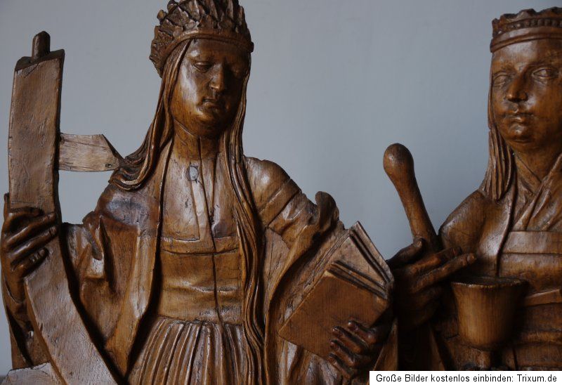 Late Gothic Reliefs with Holy Barbara and Catherine, South Germany, c