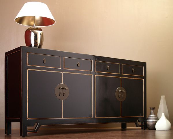 CHINESISCHES SIDEBOARD SCHWARZ HOCHGLANZ 180cm HOCHZEITSSCHRANK