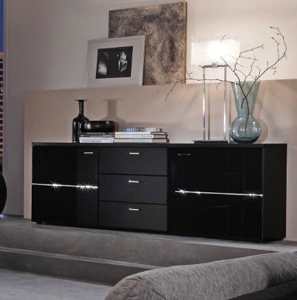 SIDEBOARD IN SCHWARZ HOCHGLANZ MIT SWAROVSKI® ELEMENTS NEU WOODY 31