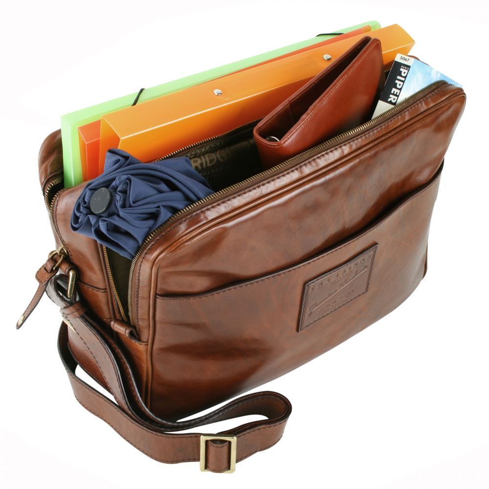 The Bridge Label Messenger Umhängetasche Leder 35 cm marrone braun