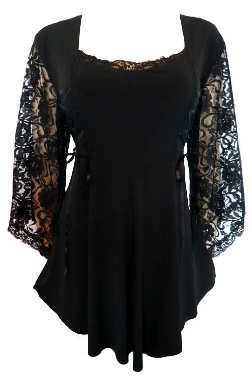 689) festliche Bluse Tunika Corsage USA Gothic Schwarz 2XL 44 46