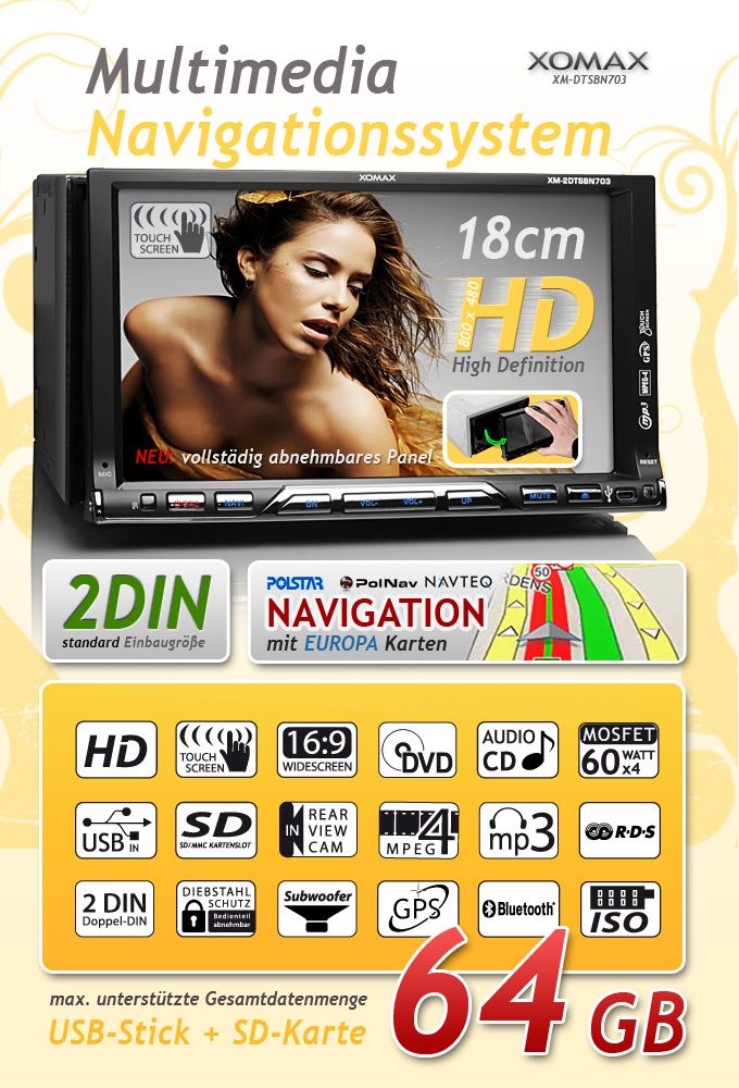 2DIN 18cm/7TOUCHSCREEN DVD/CD AUTORADIO BLUETOOTH NAVI