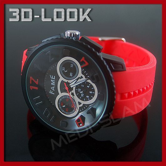 3D DESIGN XXL HERRENUHR SILIKON ARMBAND UHR WATCH CHRONONOGRAPH CHRONO