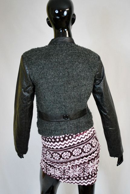 Biker Woll Filz Jacke Blazer Bolero Kurzjacke Weste Leder Ärmel