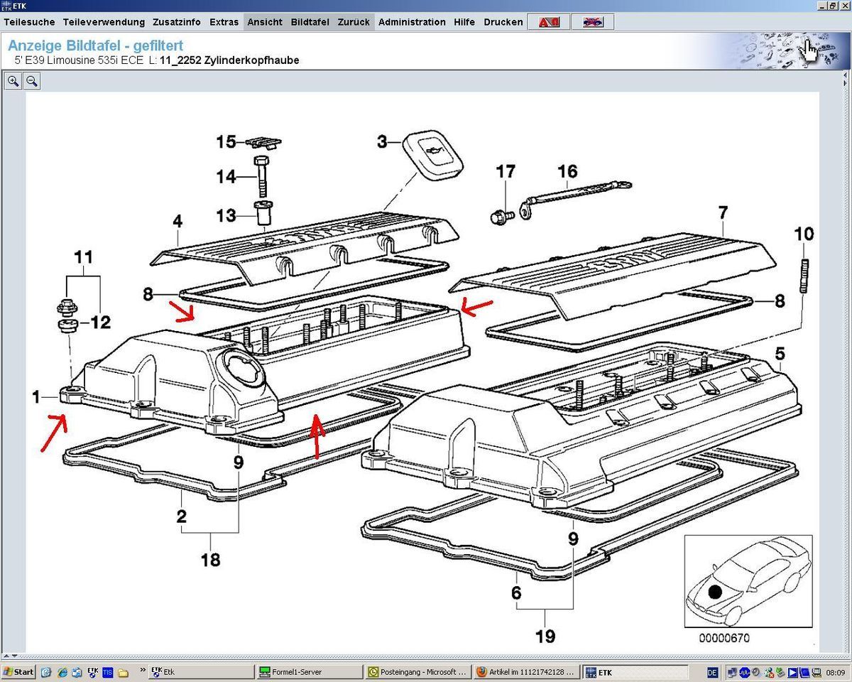 BMW Ventildeckel Zylinderkopf Bildtafel Pos. #1 535i 540i 735i 740i