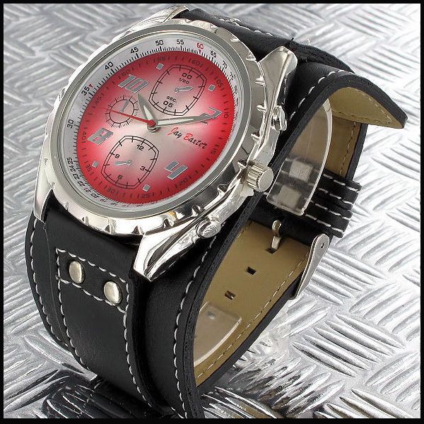 Jay Baxter XXL Leder Armband Uhr Moderne Männeruhr / braun   silber