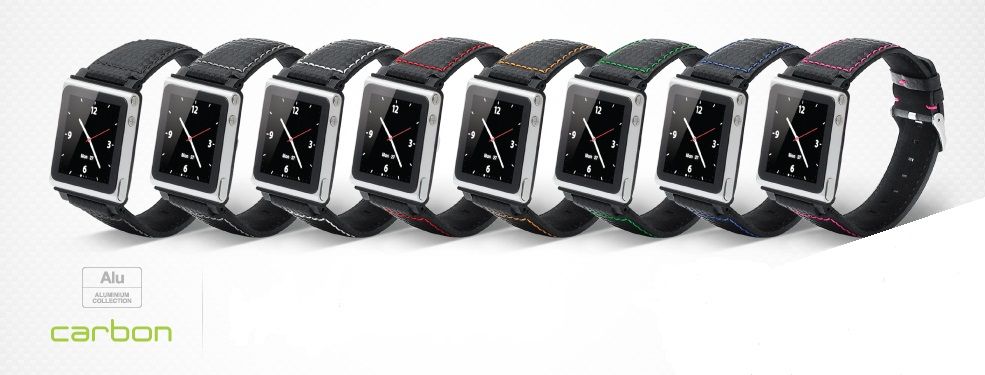 iWatchz Carbon Armband für Apple iPod 6 und 7,schwarz,mit blauer Naht