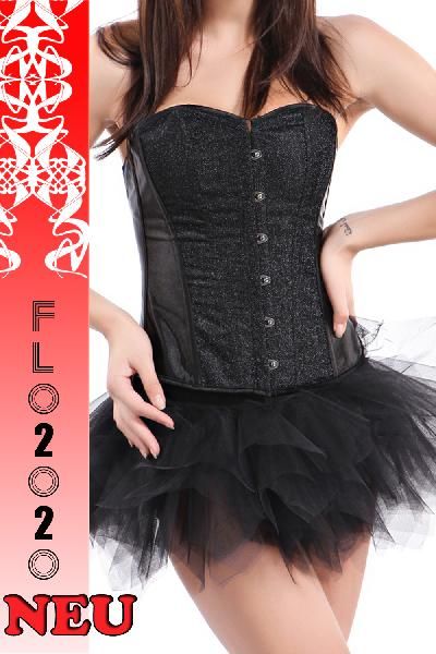 Korsage Kleid Mini Rock Kostüm Kleid Korsett Schwarz Glitzer Tutu TOP