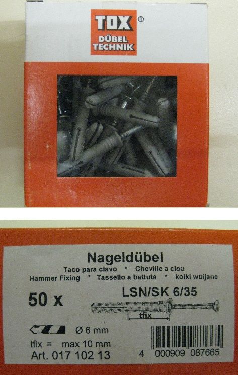 500 Stück TOX Nageldübel / Schlagdübel   LSN/SK 6/35