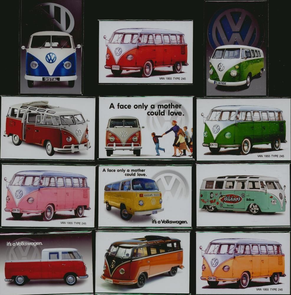 Kühlschrankmagnete 12 x VW Bus Bulli Magic Samba Bus alt bis neue