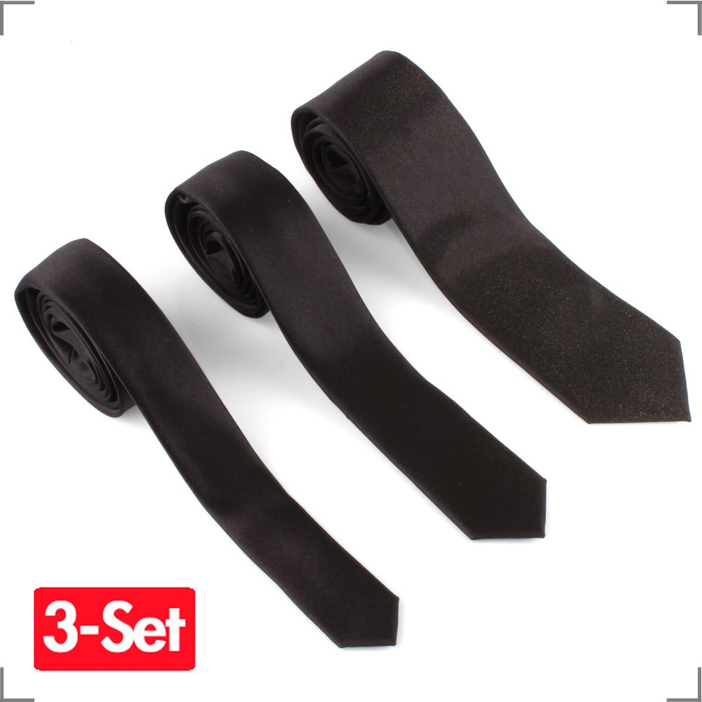 SET SCHMALE KRAWATTE SCHLIPS 3CM 5CM 7CM schwarz m04