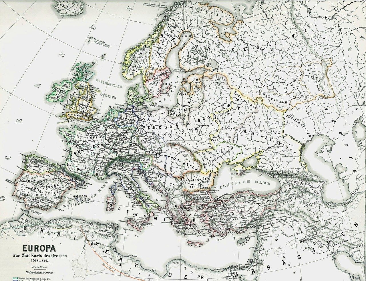 alte Landkarte EUROPA Europe 768   814 Karl der Große   Karte 1874