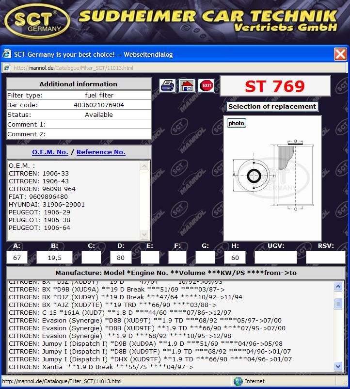 Kraftstofffilter PEUGEOT 205 306 309 405 406 806 EXPERT Partner 769