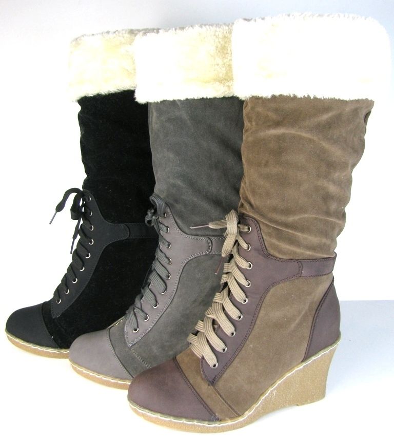 Damen Stiefel Keilabsatz Keilstiefel Wedges Damenstiefel gefüttert