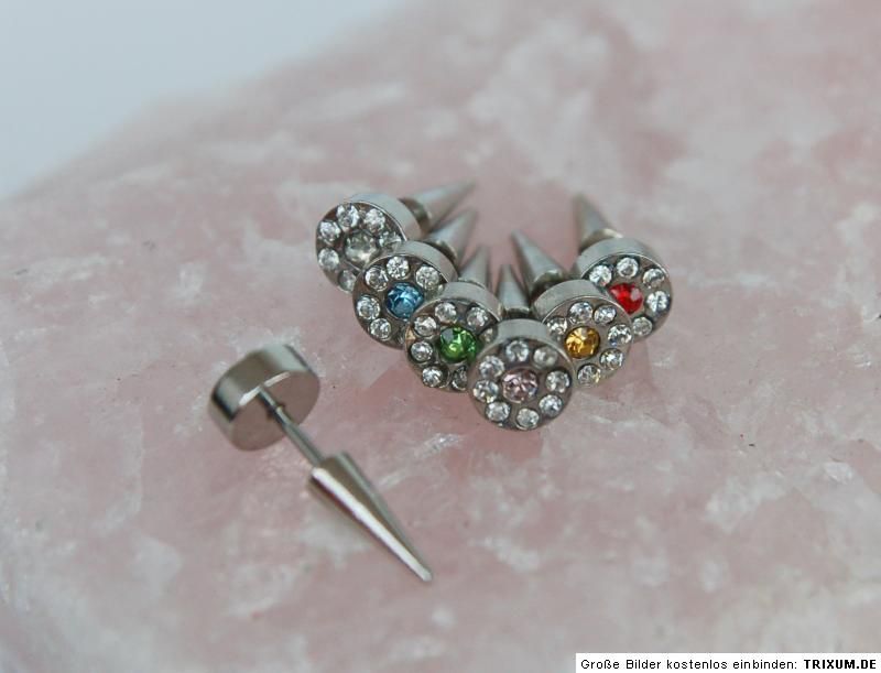 Fake Tunnel Plug Flesh Piercing mittig rosa+silber Strass 22 x 8 x1 mm