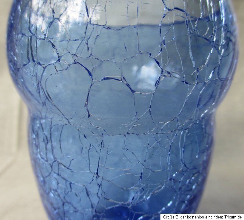 kleine Vase Glasvase blau Craquele Glas 10,5 cm hoch