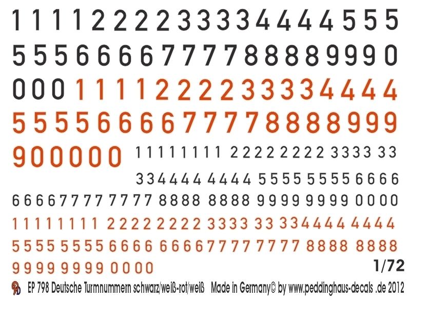 72 Deutsche Turmnummern Schwarz/weiß,rot/weiß 798