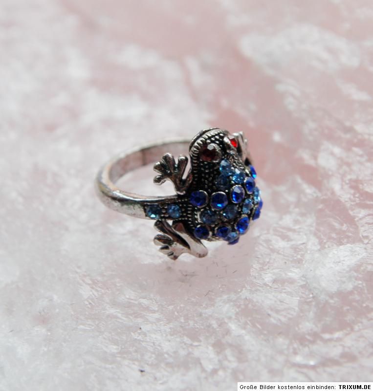 Sonderaktion  kleiner Frosch Ring Größe 20 blau Strass rote Augen