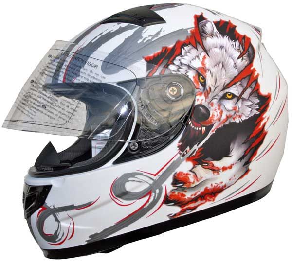 Integralhelm 805 Rollerhelm Weiss Motiv Wolf FF1 Motorradhelm