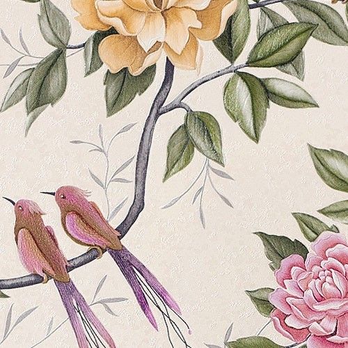 Tapeten Muster EDEM 831 Serie  romantische Blumen Tapete Rosen Vogel