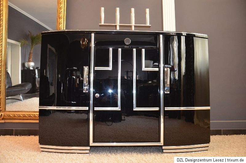 Art Deco Sideboard Frankreich Hochglanz Lack schwarz 30er Chrom