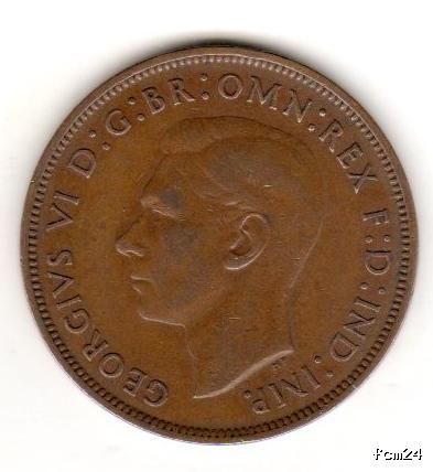 One Penny GEORGE VI DGBROMNREX 1937 Großbritannien England